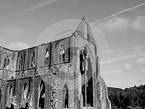 Tintern Abbey (Abaty Tyndyrn) in Tintern, black and white