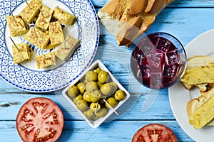 Tinto de verano, olives, and spanish omelet photo