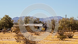 Tiny abandoned house in Mojave Desert ghost town of Rhyolite, Nevada, USA