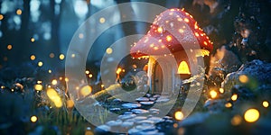 Tiny Animal Shelter Inside a Glowing Mushroom for Cozy, Magical, and Enchanting Design Projects