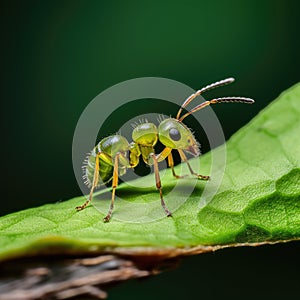 A tiny ant carries a large green leaf on its back, showcasing its impressive strength and determination