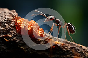Tiny ant carrying a piece of food many times its size. Generative AI