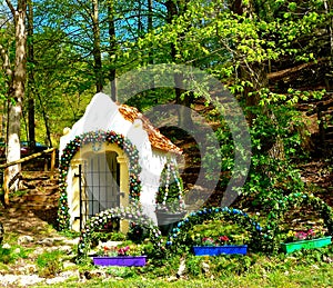 Tiny chapel in Bavaria with traditional Easter decoration