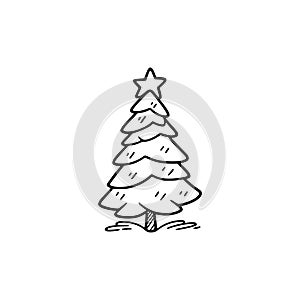 Tiny Christmas tree doodle illustration.