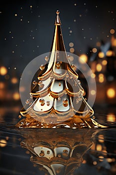 tiny Christmas tree made of golden glass as decoration for New Year holidays, winter season