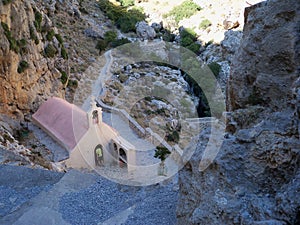The tiny church in the pass of the mountains of Crete in Greece
