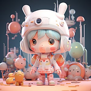 A tiny, cute 3D toy standing character.