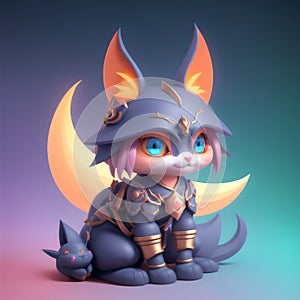 Tiny cute figure of scandinavian godess Freyja as a fox, 3D concept suitable as game development graphic resource, AI