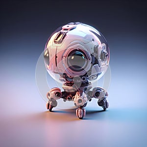 A tiny cute translucent polycarbonate sci-fi robot.