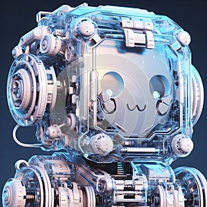 A tiny cute translucent polycarbonate sci-fi robot.