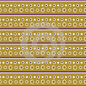 Tiny daisy flower stripes pattern. Seamless repeating. Hand drawn vector illustration.