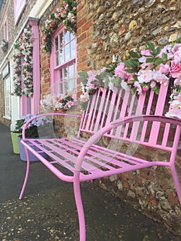 Tiny english country garden - a window and bench decoration