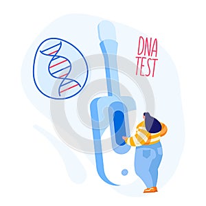 Tiny Female Character Stand at Huge Device for Sampling Express Dna Test to Determine Presence of Contagious Disease