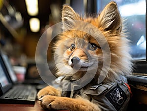 Tiny fox cop in small station setup