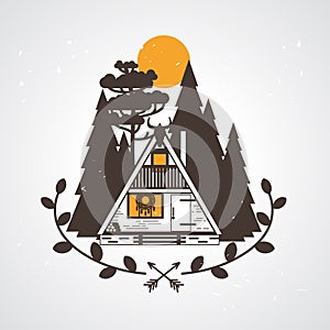 Tiny A-frame house for a modern witch. Vector illustration