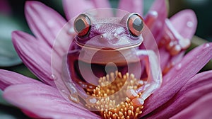 Tiny frog on pink flower