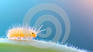 A Tiny Fuzzy Caterpillar on Leaf