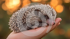 Tiny hedgehog nestled in a hand