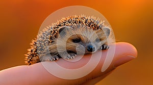 Tiny hedgehog resting on a finger