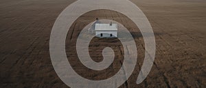 A tiny house in at autumn field aerial photography