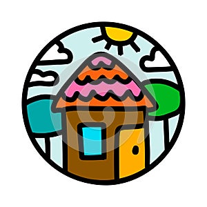 Tiny house hand drawn vector logo icon in cartoon doodle style