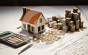 Tiny House Papers Coins and Calculator. Generative AI