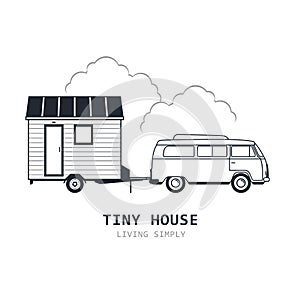 Tiny house on wheels - minivan and trailer hovel, traveling hut or cabin