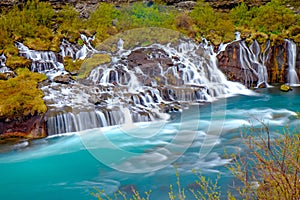 The tiny Hraunfossar falls, Iceland