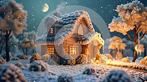 Tiny knitted toy House in winter Wonderland