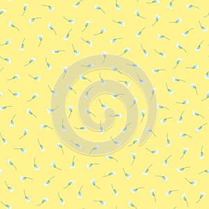 Tiny Light Blue Daisy Flower Buds Pattern With Yellow Background