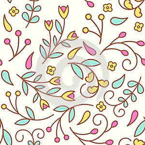 Tiny line flowers. Seamless pattern with colorful floral elements.