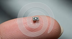Tiny microchip on fingertip
