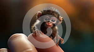 Tiny Monkey On Finger: Cute And Colorful Photorealistic Painting