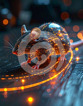 Futuristic Mouse on a Glowing Data Network