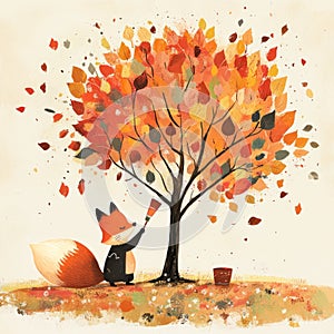 Tiny Mouse Rowing in a Boat Made of a Fallen Leaf on the Water