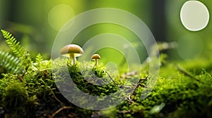 A Tiny Mushroom on a Mossy Ground