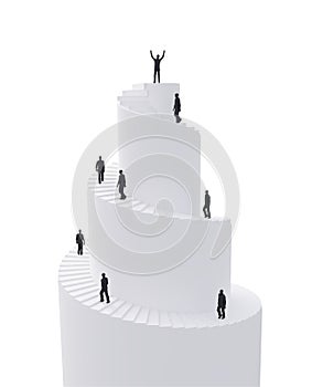 Tiny people climbing spiral tower