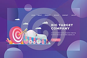 Tiny People Concept go to Their Goals - Big Target Company Web Page Header Landing Page Template Illustration