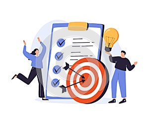 Tiny people developing self control system isolated flat vector illustration. Metaphor of target and goal achievement