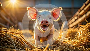 A Tiny Piglets Unbridled Joy Radiant Eyes Clenched Hooves and a Silent Scream of Delight in a SunDrenched photo