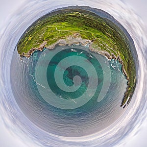 Tiny planet 360 by jesters bufones of arenillas, Spain near city Llanes in August 2023