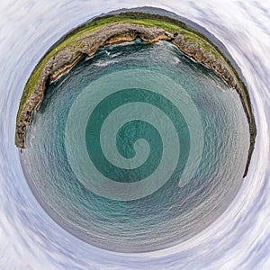 Tiny planet 360 by jesters bufones of arenillas, Spain near city Llanes in August 2023