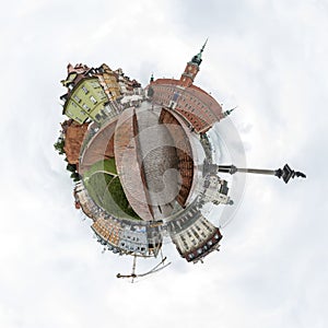 Tiny planet of the Old Town of Warsaw, Poland