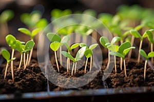 Tiny plants await growth in an orderly and efficient planting tray