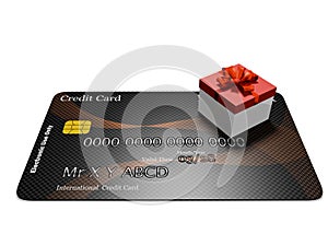 Tiny Red Gift Box on Credit Card