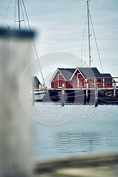 Tiny red houses at the Harbour of Struer, Denmark
