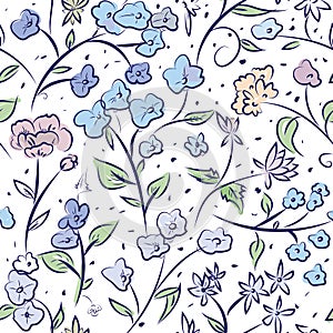 Tiny spring flowers doodle drawing pattern