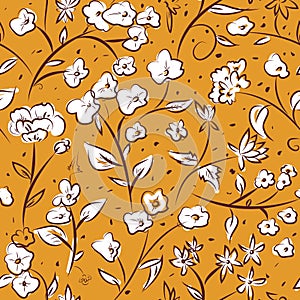 Tiny spring flowers doodle drawing pattern