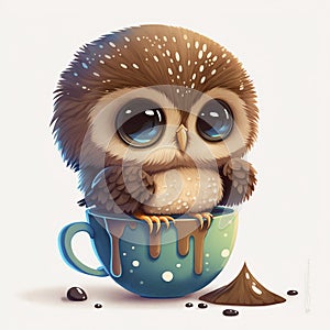 Tiny Talons and a Mug Chibi Owl and Hot Chocolate - Generative AI