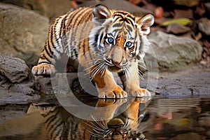 Small tiger cub reflected photo